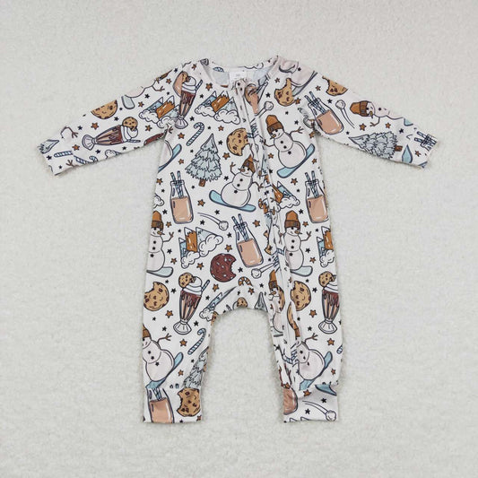 RTS NO MOQ LR0651 Cookies Milk Snowman Christmas Tree Beige Zip Long Sleeve Jumpsuit