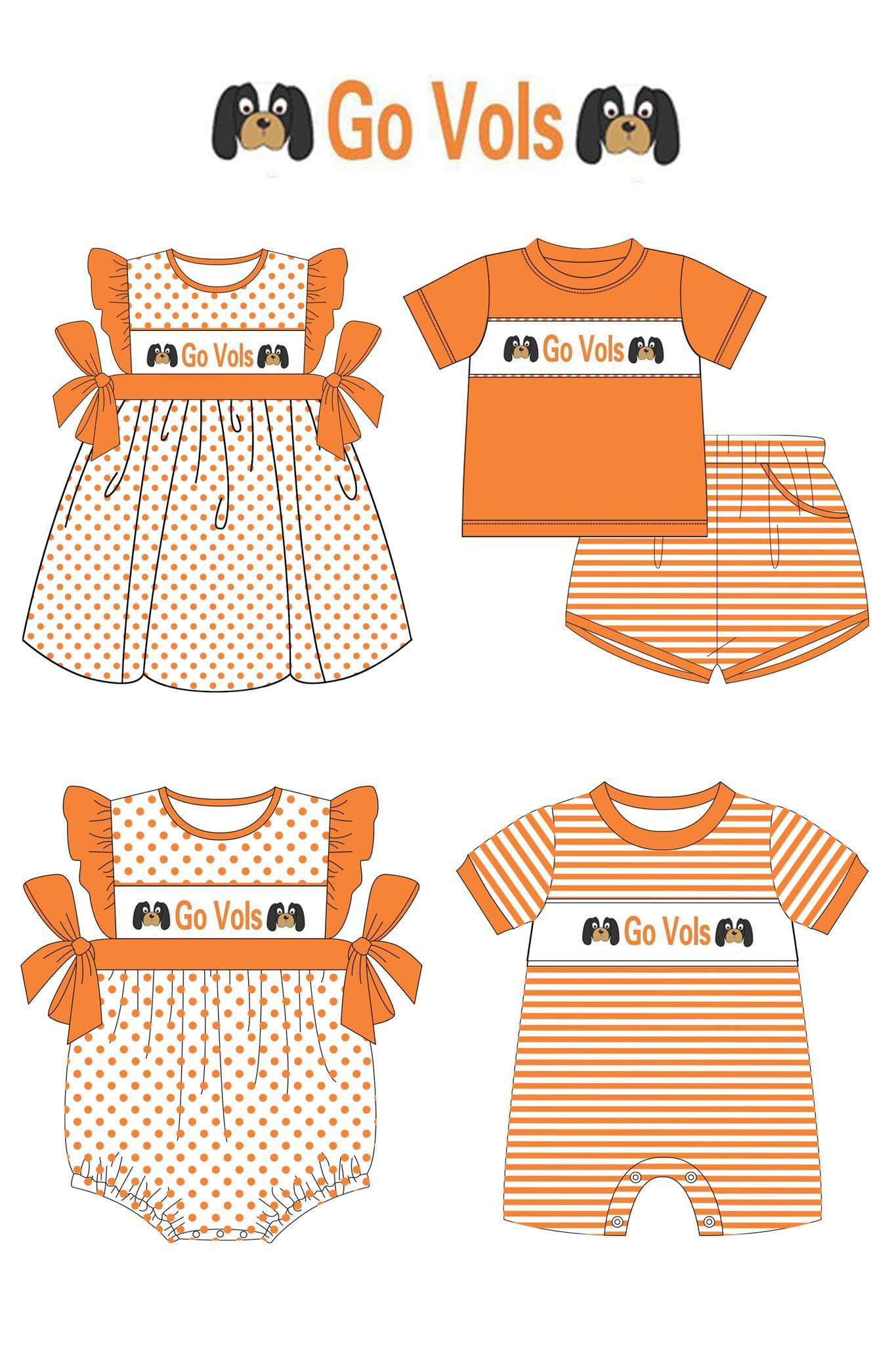 Sport team clothing custom moq 3 eta 6-8weeks  GO VOLS ORANGE GIRLS AND BOYS MATCH