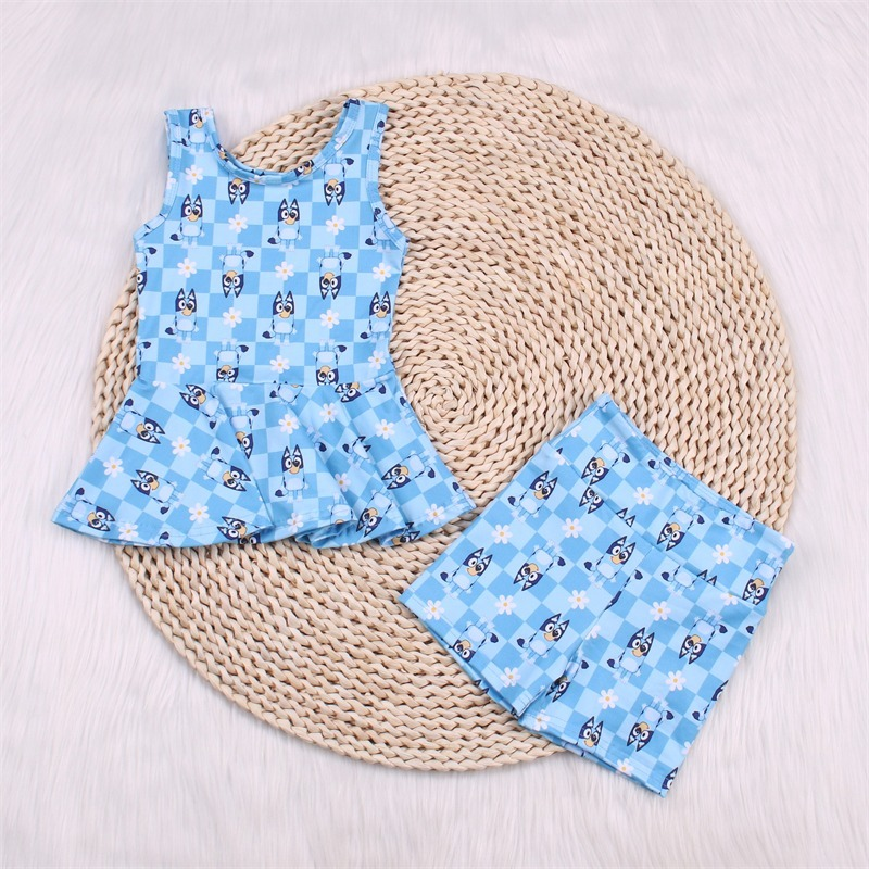 no moq Blue short-sleeved shorts suit