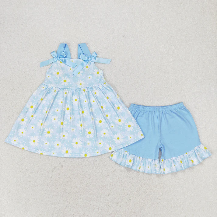 RTS Baby Girls Daisy Flowers Bows Summer Sibling Dresses Clothes Sets