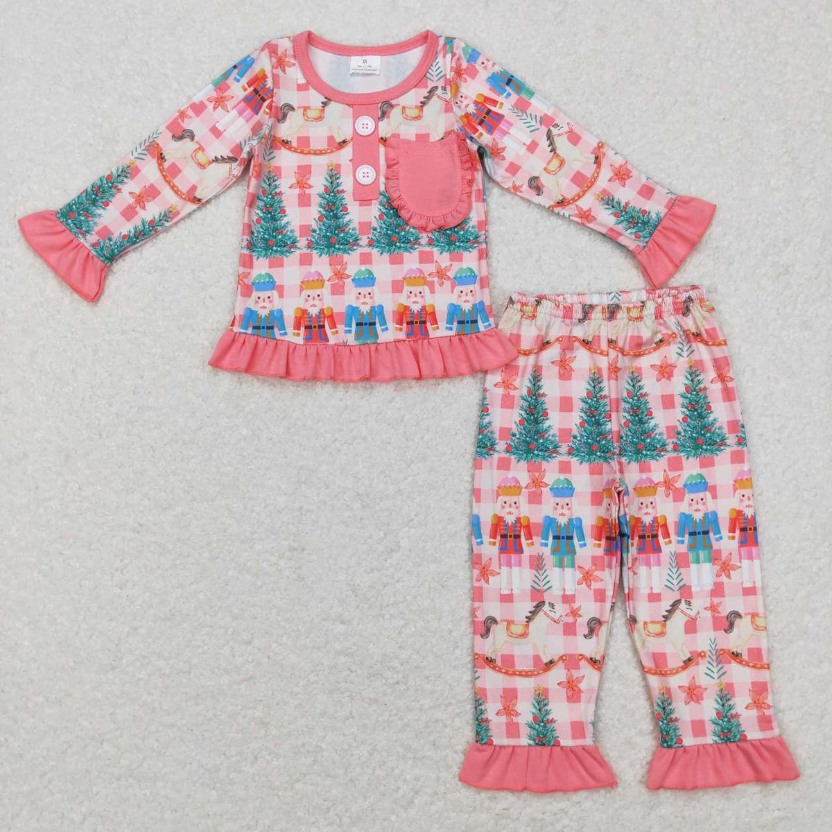 GLP0749 Girls Plaid Pink Long Sleeve Pants Suit