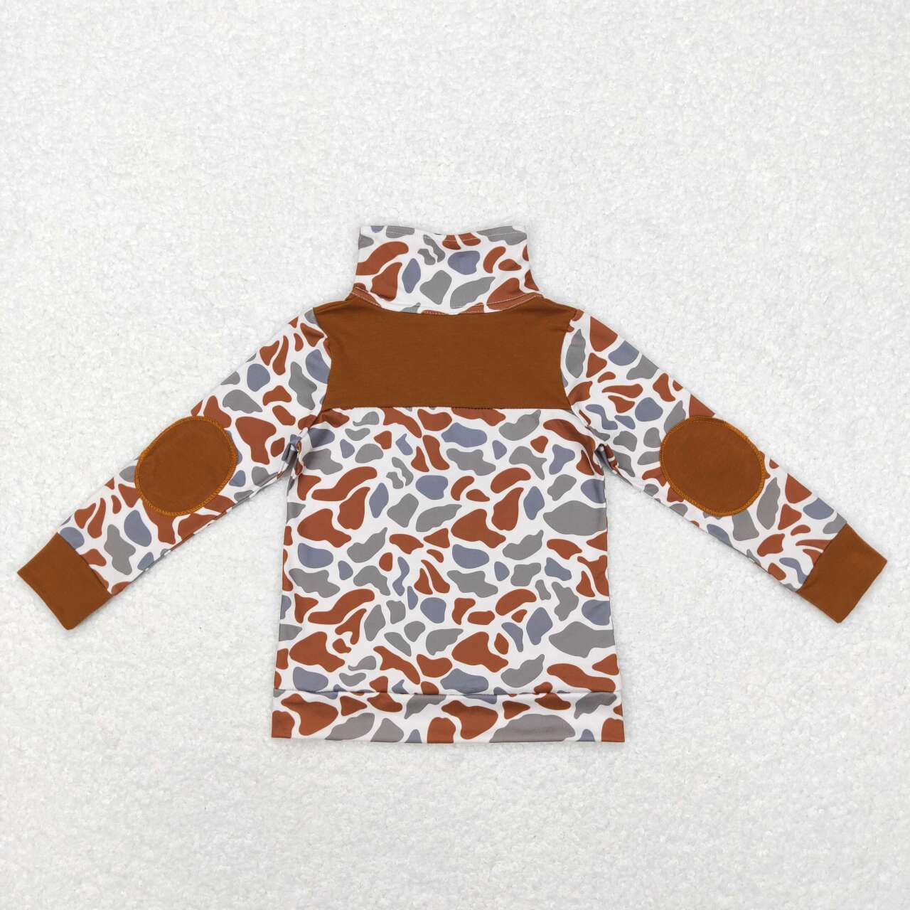 RTS NO MOQ（In Stock) Camouflage brown and green zippered long-sleeved top