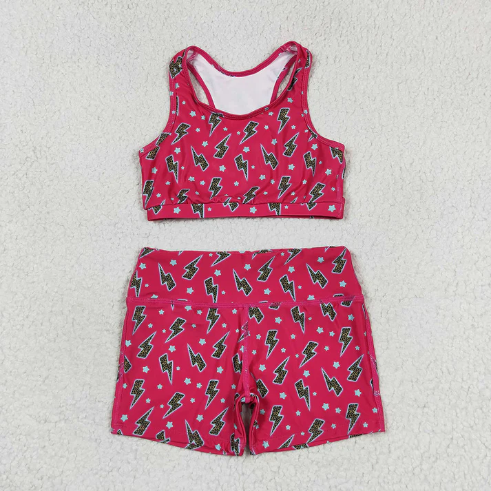 RTS Baby Girls Western Sports Crop Tops Shorts Sibling Clothes Sets bike shorts sets