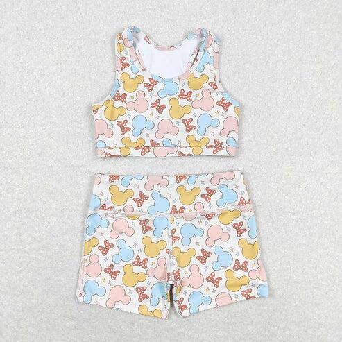 RTS Yoga Fabric Cycling Pants Suit Smiley Plaid Cute Summer Girl Suit