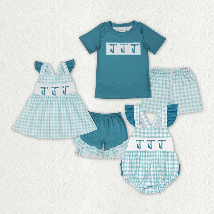 RTS NO MOQ Match design Baby Girls Baby Girls Boys Sibling Line Workers Summer Rompers Clothes Sets