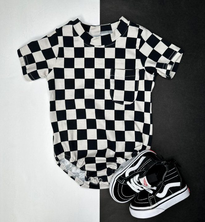 custom moq 5 eta 6-7 weeks Black and white plaid short-sleeved romper