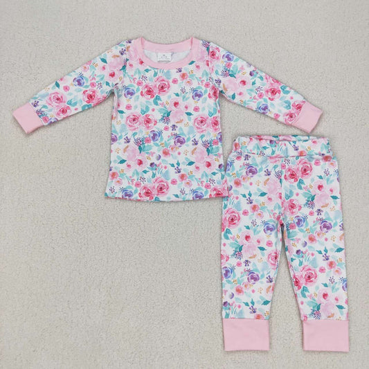 GLP0742 Floral pink and white long-sleeved trousers suit