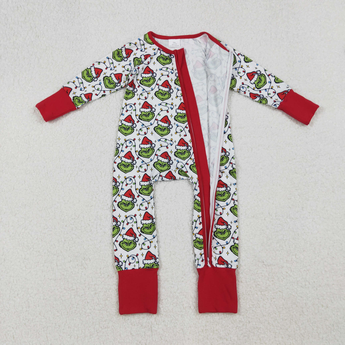 RTS NO MOQ（In Stock) LR2574 Christmas red and white zippered long-sleeved bodysuit