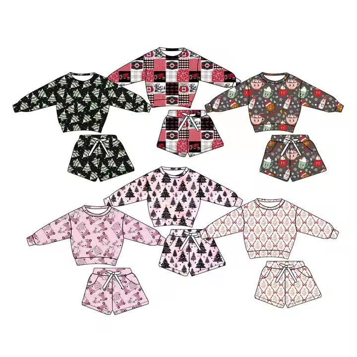 Custom moq 5 each style eta 6-7weeks baby girl clothes long sleeve shorts set 8-25.8.7