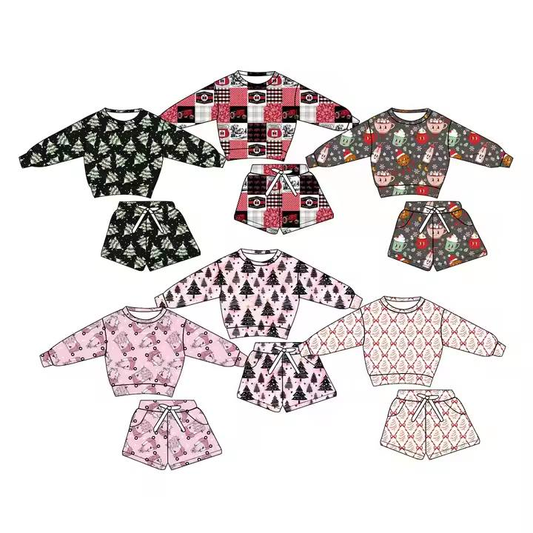 Custom moq 5 each style eta 6-7weeks baby girl clothes long sleeve shorts set 8-25.8.7