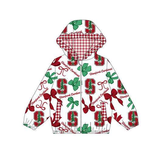Custom moq 8 mix size milk silk summer team baby girls clothes bow red and green hooded long sleeve top-25.9.27