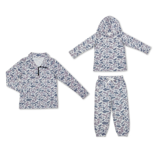 RTS NO MOQ Camouflage long-sleeved zip-up top and pants and adult top