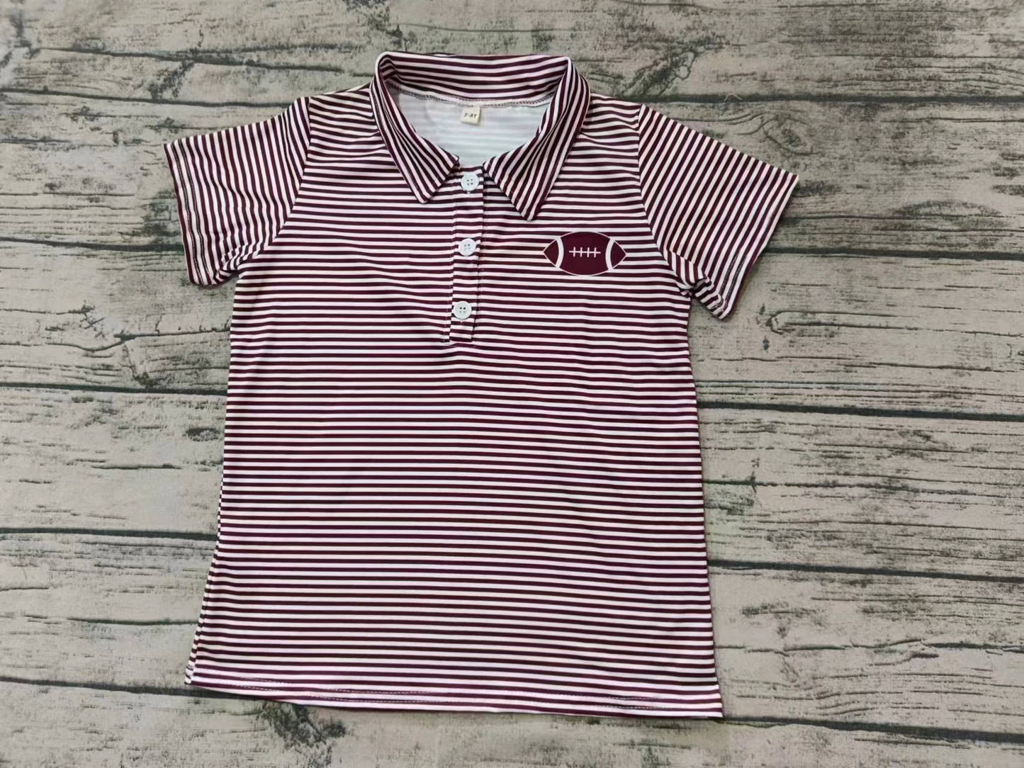 Deadline October 22 custom no moq eta 6-8weeks Oval patch ball dark red striped button-down pullover short-sleeved top