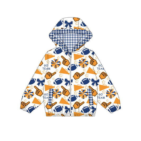 Custom moq 8 mix size milk silk summer team baby girls clothes bow blue and orange hooded long sleeve top-25.9.30