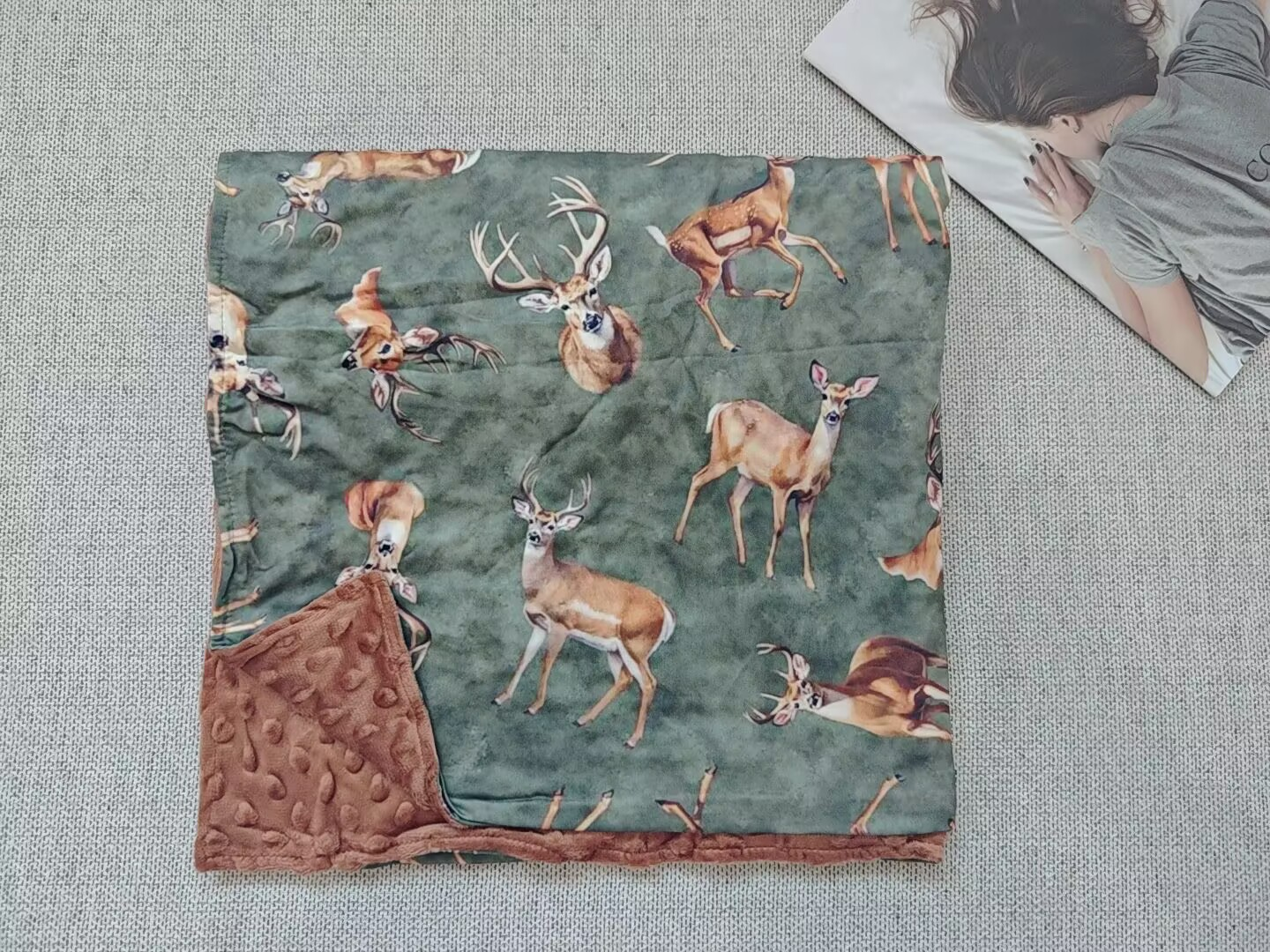 RTSNO MOQ Sibling baby kids Elk brown green baby blankets