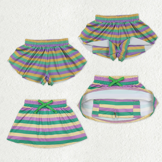 RTS NO MOQ Sibling baby girl clothes mardi gras yoga bow kids shorts and skirts