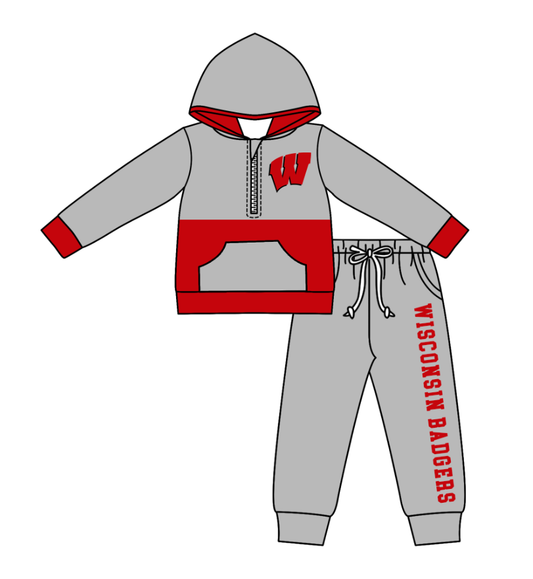 Custom moq 5 mix size eta 6-8weeks milk silk summer teams gray red baby boy clothes hooded long sleeve pants sets-25.10.27