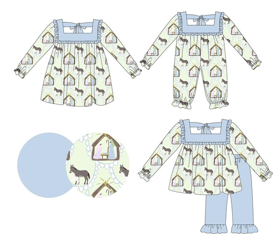Custom moq 5 each style eta 6-7weeks baby girl clothes long sleeve pant sets and dress and romper