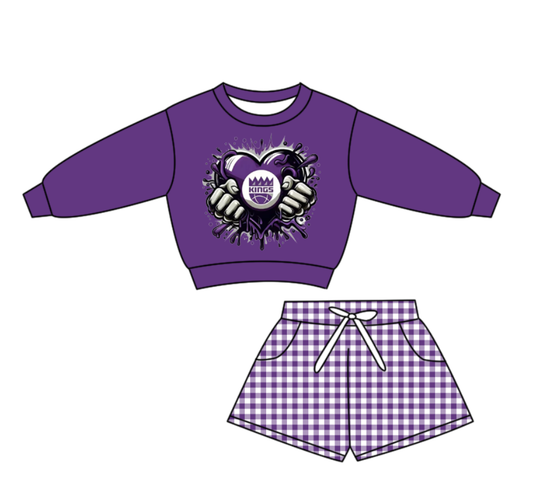 Custom moq 5 mix size milk silk summer teams baby boys clothes purple long sleeve shorts sets-25.10.28