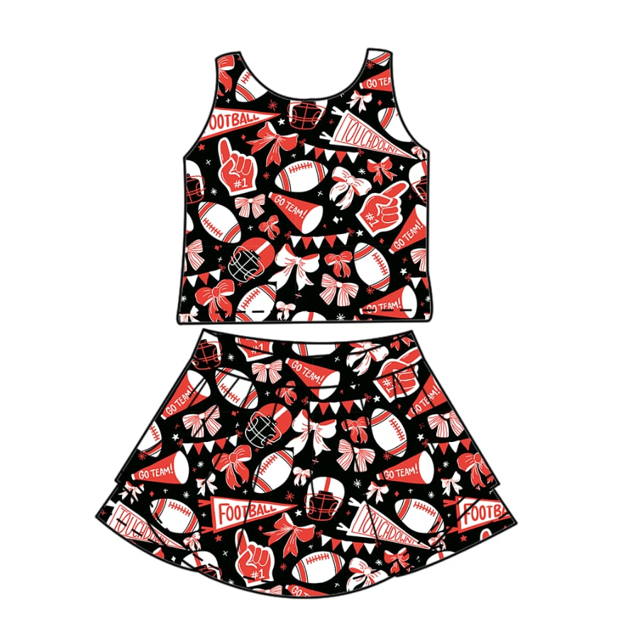 Custom moq 5 mix size milk silk eta 6-8weeks summer team blue baby girls clothes team sleeveless red and black cheer sets
