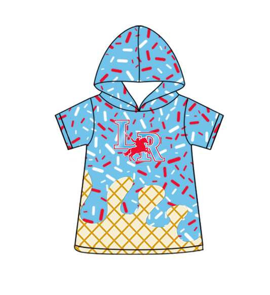custom moq 3 eta 6-8weeks adult and kids clothes team blue hooded short sleeve top