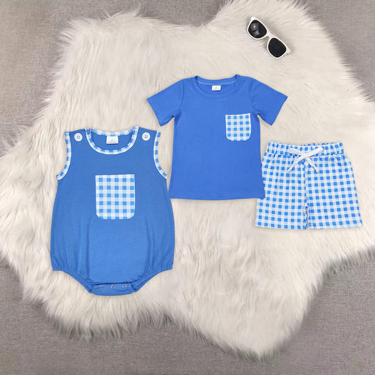RTS NO MOQ baby boy blue short-sleeved shorts suit romper