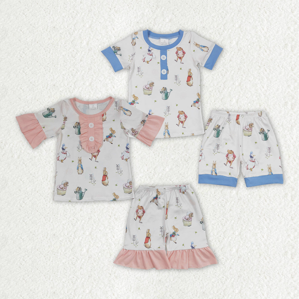 RTS NO MOQ baby girl clothes easter short-sleeved shorts suit & short-sleeved sets