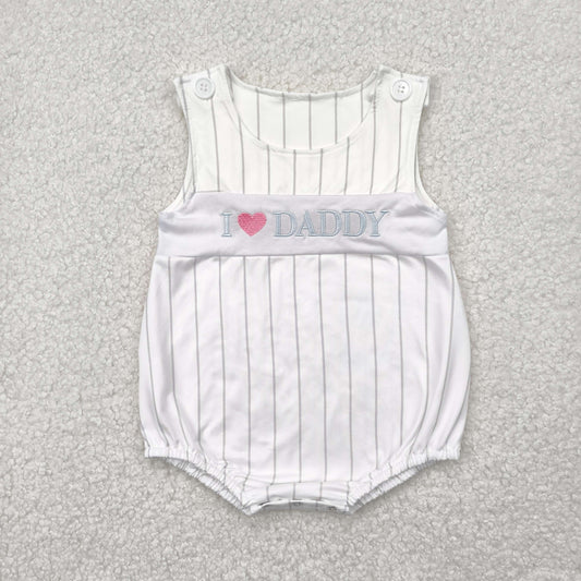 RTS NO MOQ（In Stock) Embroidered i love daddy striped white vest jumpsuit