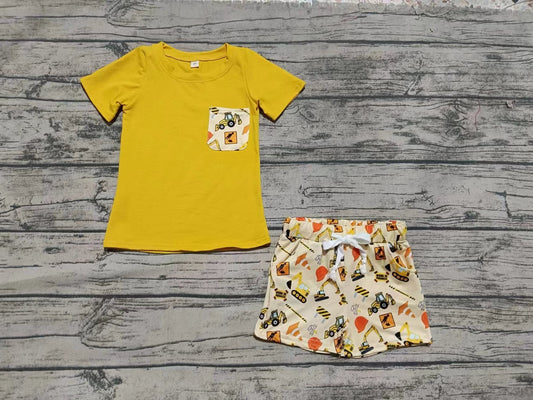 Custom moq 3 eta 6-7weeks baby boys clothes yellow Short Sleeve shorts sets