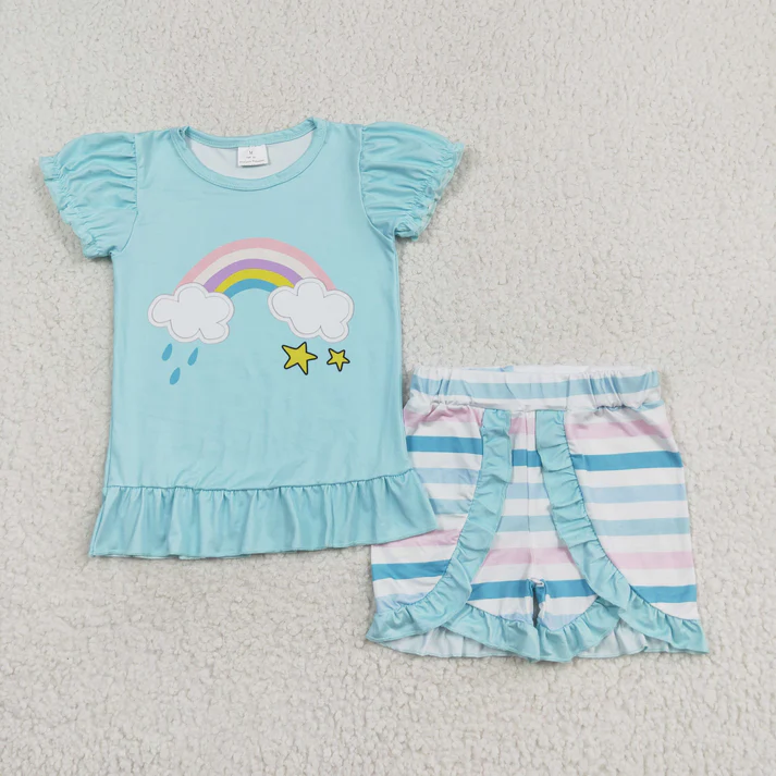 RTS NO MOQ baby girls Clothes short sleeve shorts Sets
