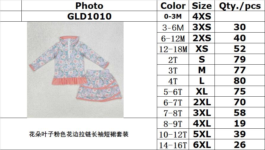 RTS NO MOQ ETA 5/7days Arrived GLD1010 Flower leaf pink lace zipper long-sleeved short skirt suit