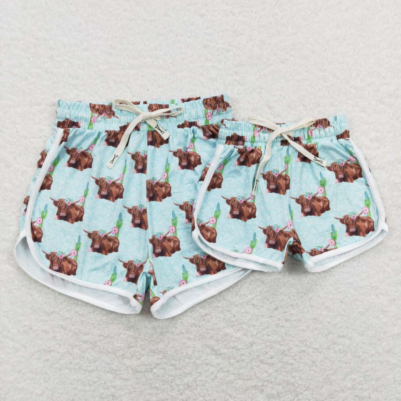 RTS NO MOQ Adults women and Baby Girls Alpine Yak Mint Green Yoga Shorts