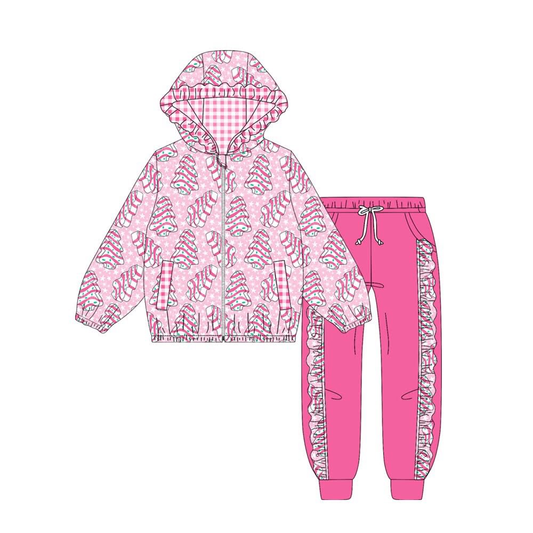 Custom moq 8 each style eta 6-7weeks baby girl clothes Christmas pink hooded long sleeve pant set-25.9.16