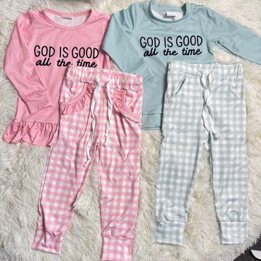 RTS NO MOQ Sibling baby girl boys clothes GOD long-sleeved pants sets