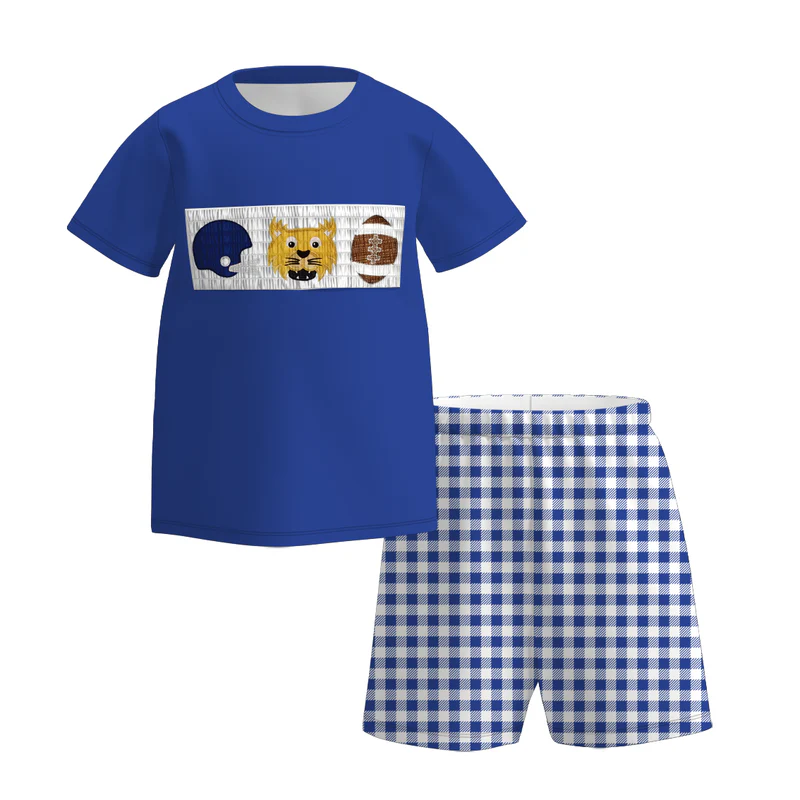 Custom summer teams baby girls clothes team blue short sleeve shorts sets dress romper-25.7.15