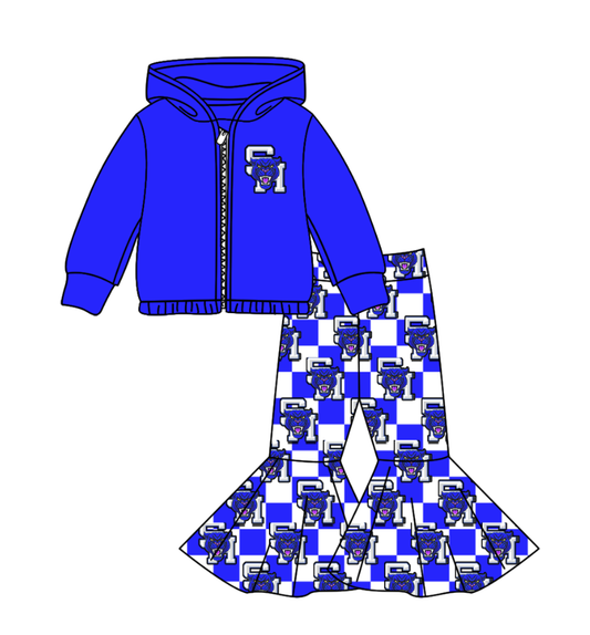 Custom moq 5 mix size milk silk summer teams baby girl clothes bright blue hooded long sleeve pants sets-25.10.31