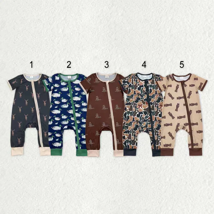 RTS NO MOQ Sibling Baby boy clothes camouflage short Sleeve Romper Mixed Sizes
