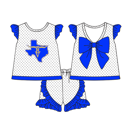 Custom moq 5 mix size milk silk eta 6-8weeks summer teams baby girls clothes team blue short sleeve shorts sets-25.7.23
