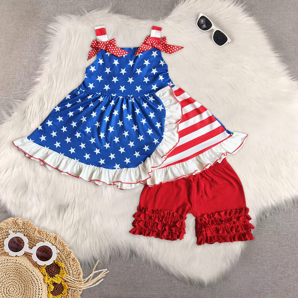 RTS NO MOQ Baby girl clothes 4th of july Short Sleeve shorts Suit