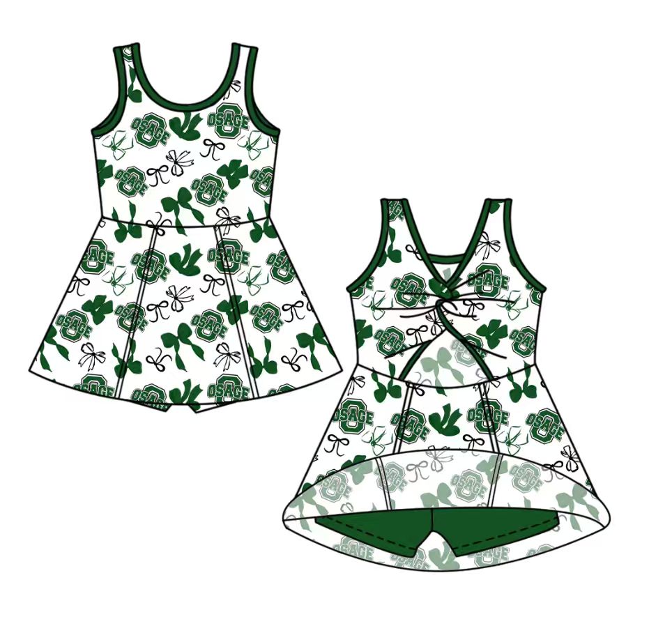 custom moq 5 mix size NB020624 Baby Girls Bow Print Team Yoga Active Sleeveless Shorts Knee Length Dresses