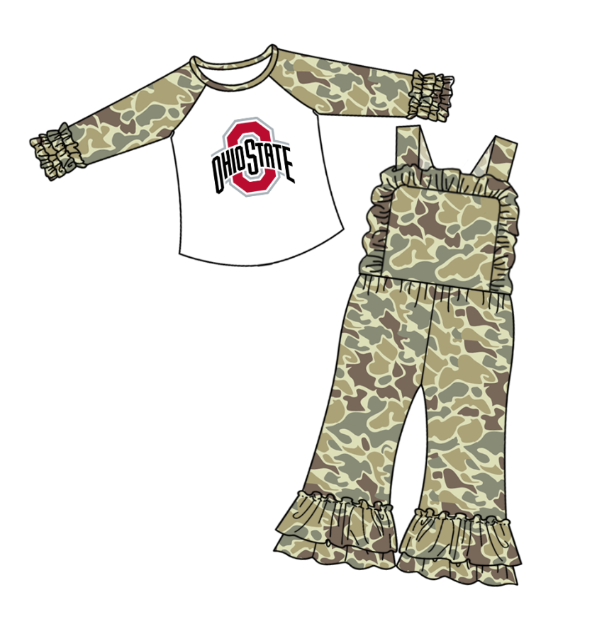 Custom moq 5 mix size milk silk summer teams baby girls clothes camouflage long sleeve top jumpsuit sets-25.9.9