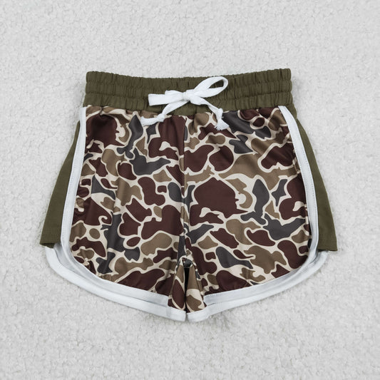 RTS NO MOQ（In Stock) Brown-Green Camouflage Lace-up Shorts