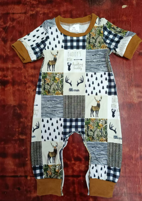 Custom moq 3 eta 6-7weeks Realistic Outdoor Elk-Tree Pattern Plaid Short Sleeve Long Climbing Suit
