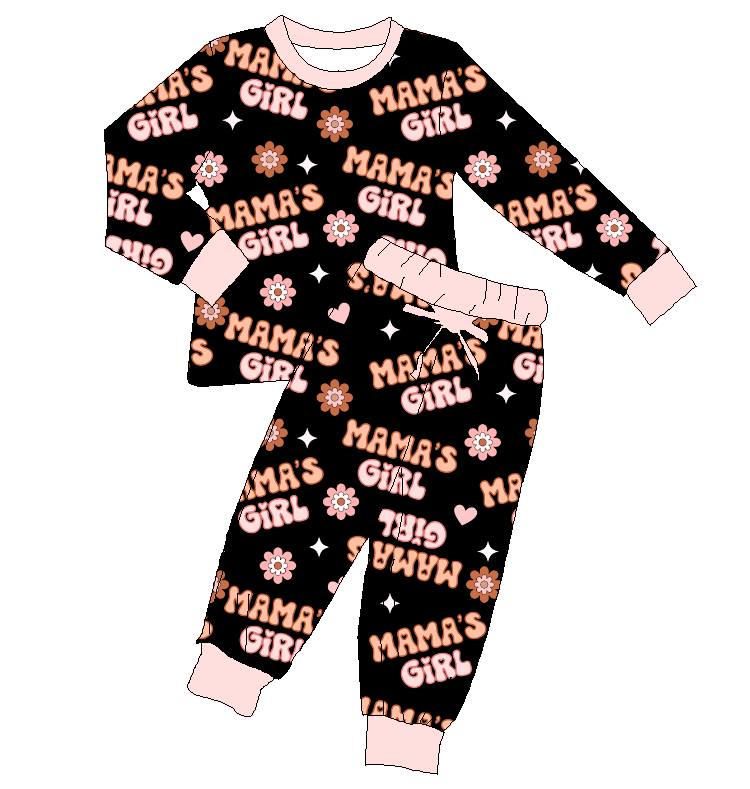 Custom moq 5 mix size milk silk summer teams baby girl clothes MAMA GIRL long sleeve pants sets-25.8.7