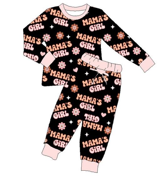 Custom moq 5 mix size milk silk summer teams baby girl clothes MAMA GIRL long sleeve pants sets-25.8.7