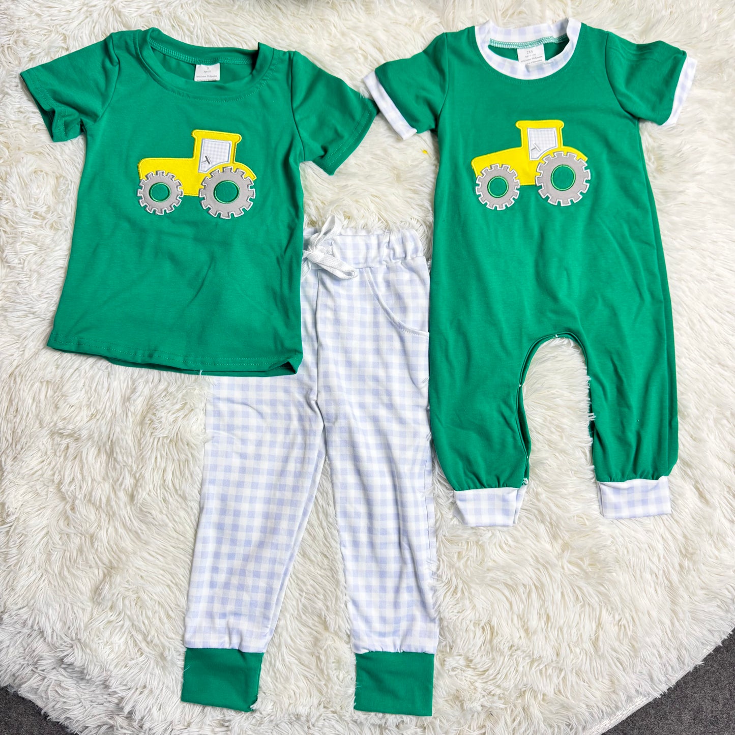 RTS NO MOQ Sibling Baby boy clothes embroidery short-sleeved trousers suit & rompers
