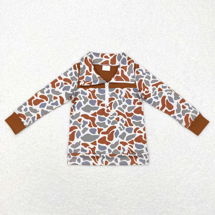RTS NO MOQ Baby Boys Camouflage Hunting Season Zip Pullovers Tops