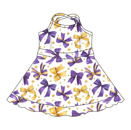 Custom moq 5 mix size milk silk summer teams baby girls clothes bow purple sleeveless dress-25.8.1