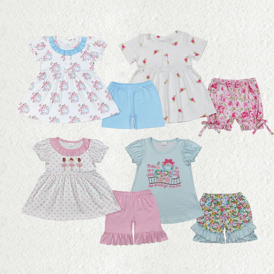 RTS NO MOQ baby girls Clothes short sleeve shorts Sets