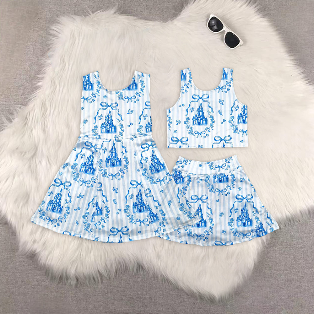 RTS NO MOQ Girls clothes blue yoga Dream short sleeve Clothes Sets dress